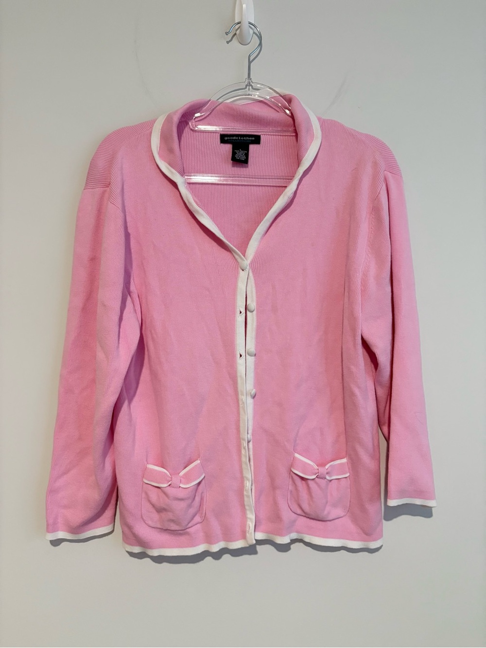 Goodclothes‎ cotton button front bow pocket sweater pink white size large